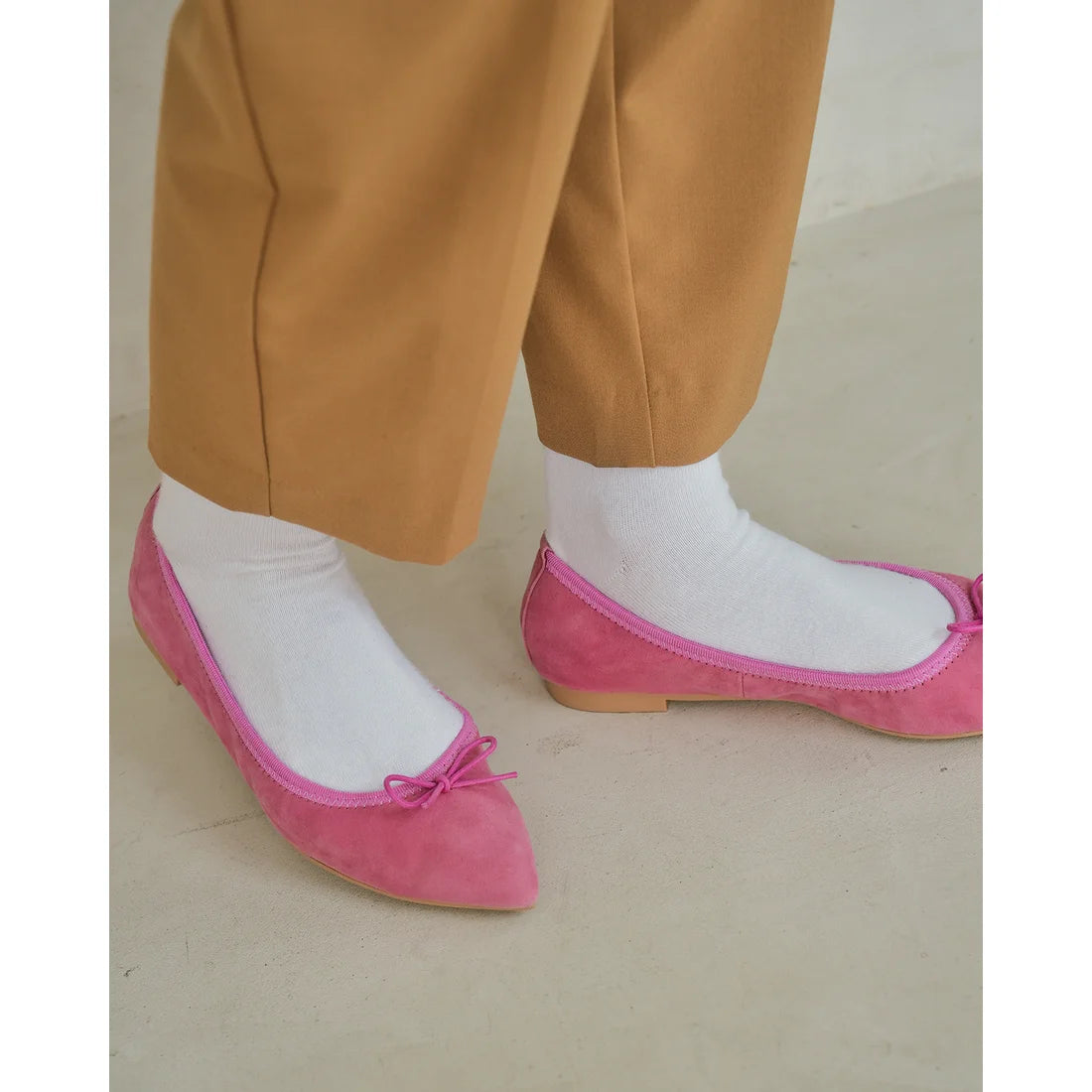 日本製【珍珠色調防水】Emma Francis 真皮 尖頭平底芭蕾舞鞋(01b-L S143)(Dark Pink leather suede) （ダークピンク レザースエード）