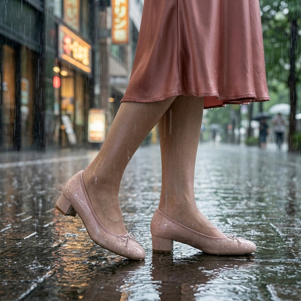 【香港限定】日本製 Launa lea 晴雨兩用 圓頭3.5cm粗跟晴雨鞋 (RH5401)(粉色 / pink )