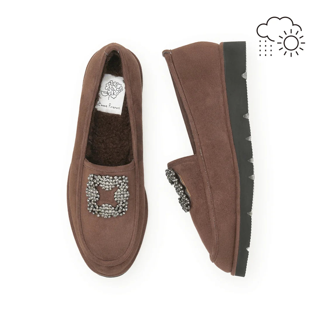 【新品預訂】日本製Emma Francis   [雨天應對] 防水 內側柔軟仿毛 寶石樂福鞋（棕色絨面革）(2002g-S 105) BRN