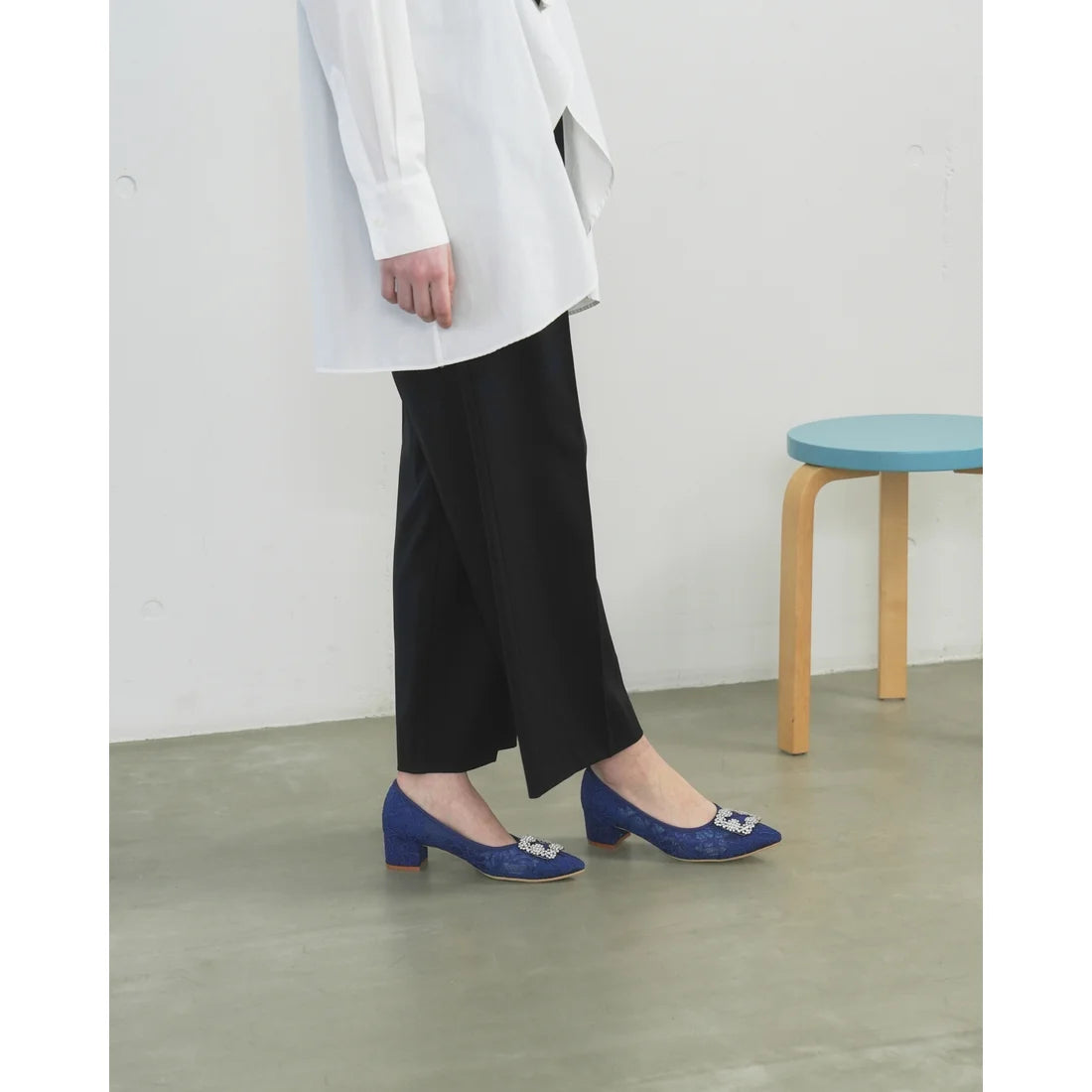 【新品預訂】日本製Emma Francis 4cm跟 寶石扣 薄紗蕾絲高跟鞋 (藍色薄紗 ) ( 4003b-T 120 )