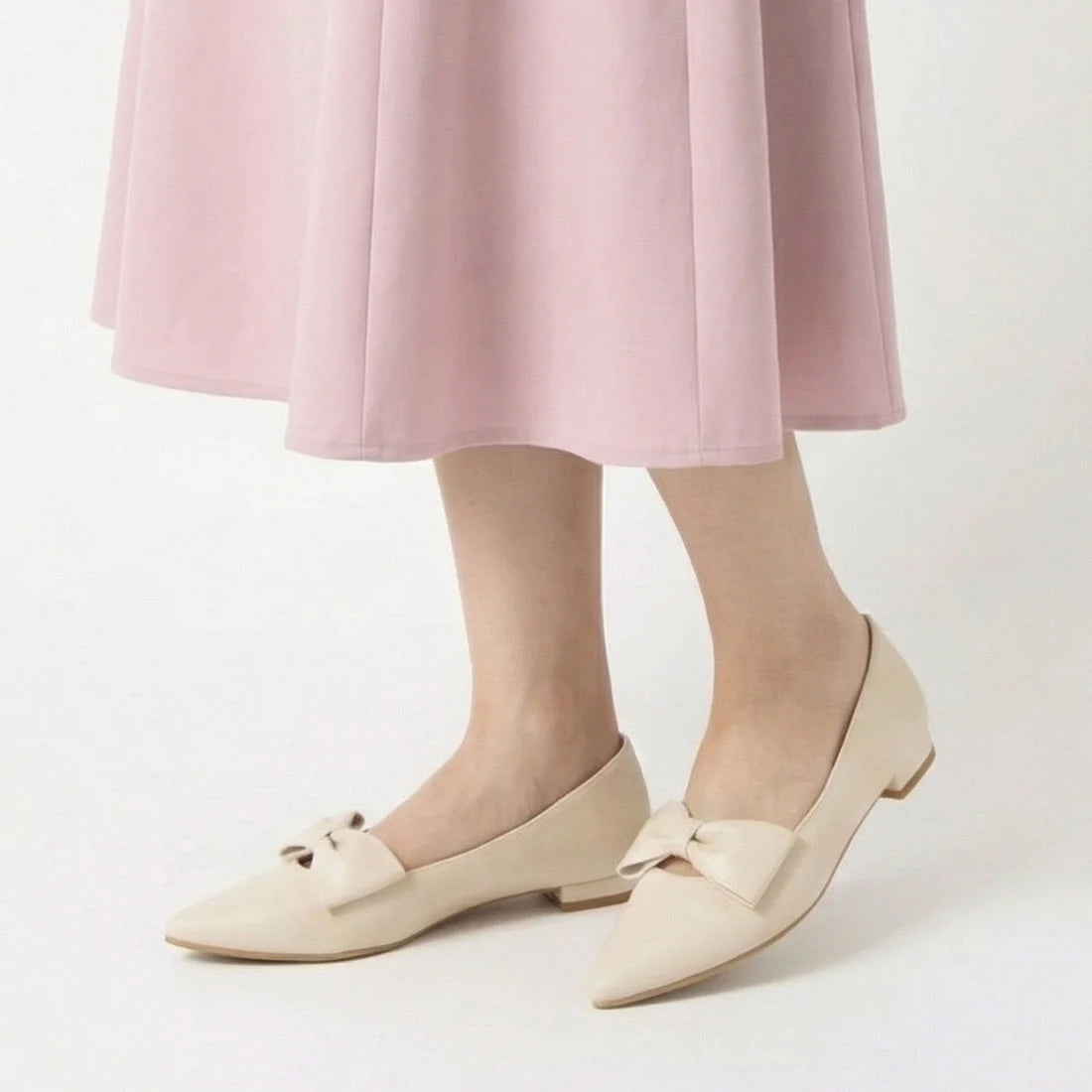 【新品預訂】日本製 Launa lea 尖頭蝴蝶結平底鞋（615）(象牙白 /  Ivory)