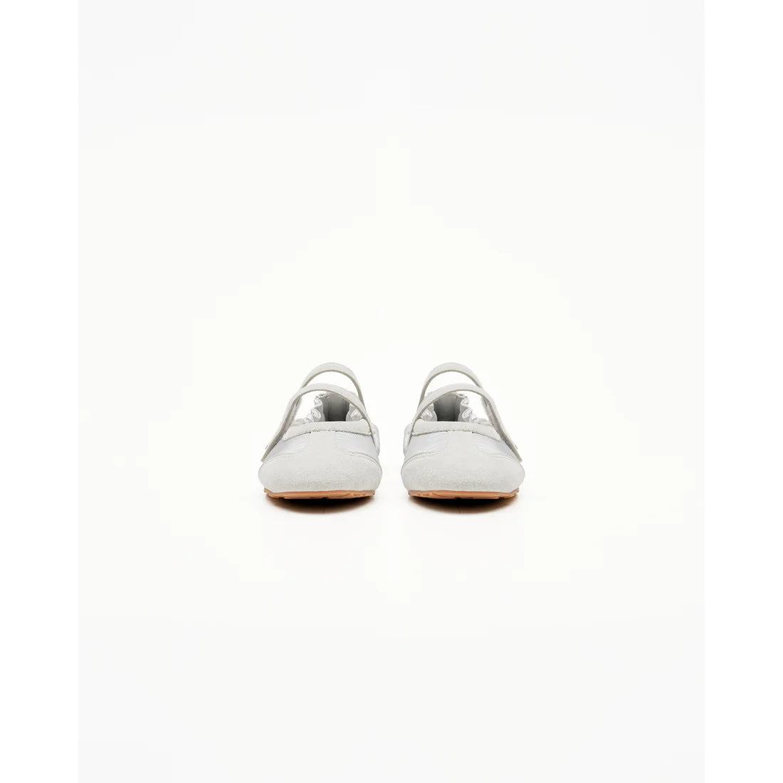 【新品預訂】日本製Emma Francis   彈性褶邊瑪麗珍芭蕾舞鞋（銀色天鵝絨皮革）(09k-NY 162)