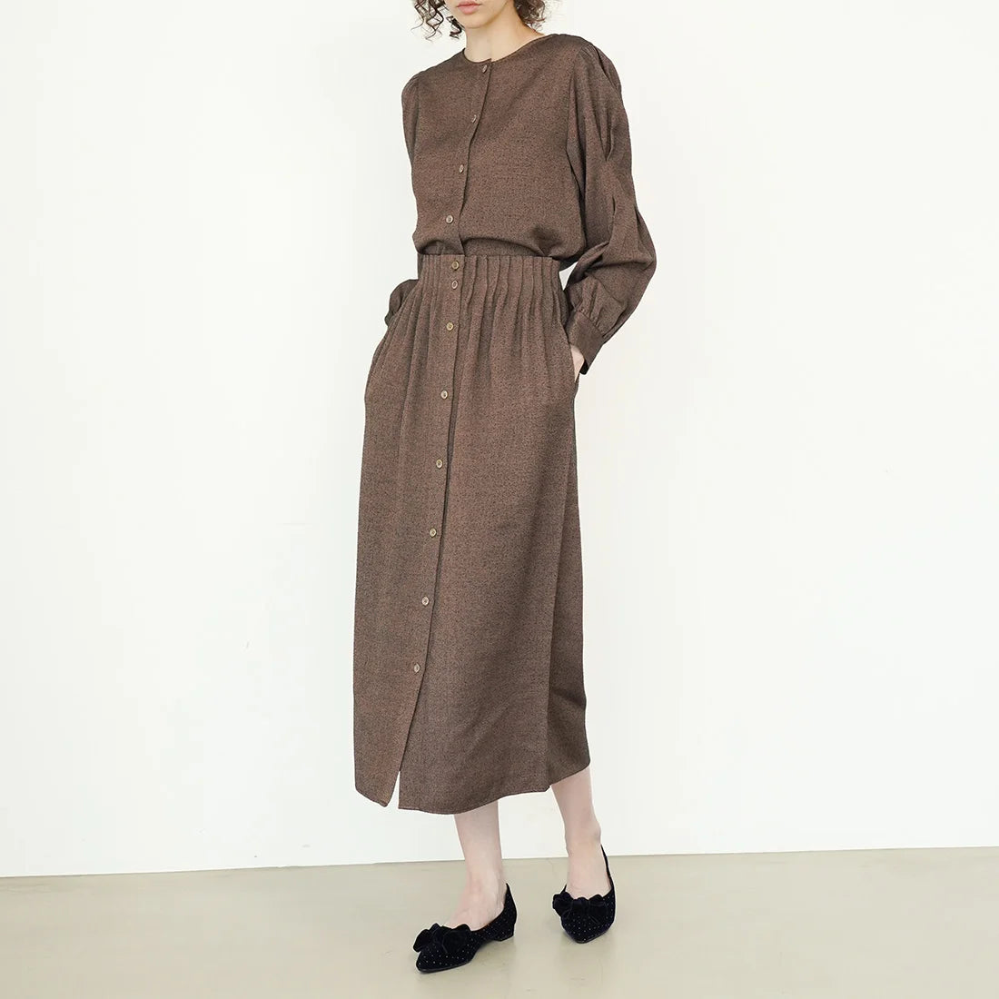 日本製 Launa Lea 絲絨蝴蝶結平底鞋 (460C)(深藍色 Z / Navy Z)