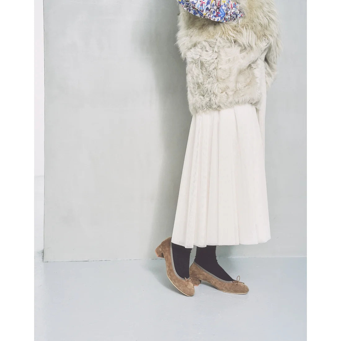 【新品預訂】日本製Emma Francis 真皮防潑水3cm踭絨面芭蕾舞鞋（炭灰色）(3001c-L S155) Charcoal Grey