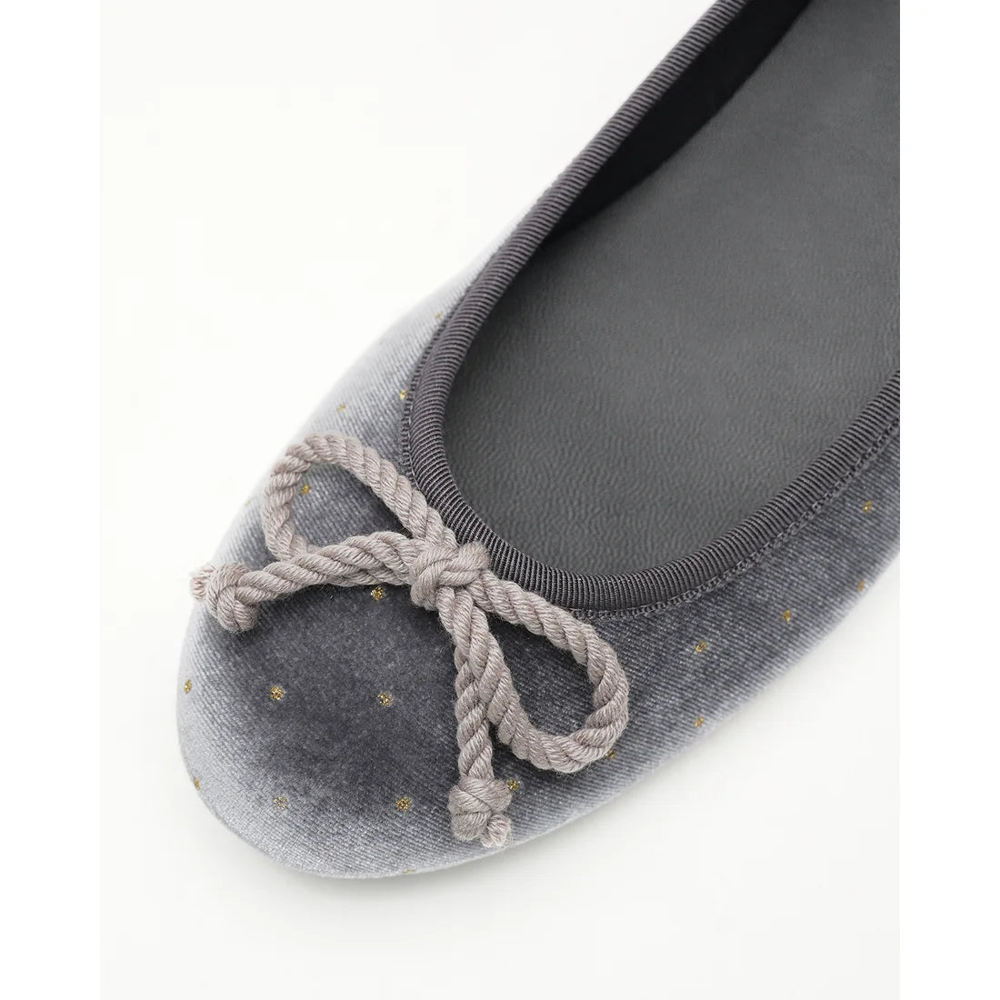 【新品預訂】日本製Emma Francis 圓點天鵝絨平底芭蕾舞鞋（灰色天鵝絨）(02a-V 153)GRY