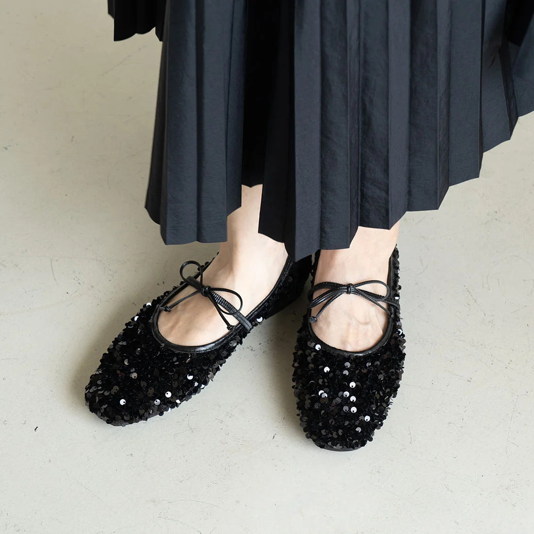 日本製Launa lea 亮片芭蕾平底鞋 (B7608A) (Black Z)