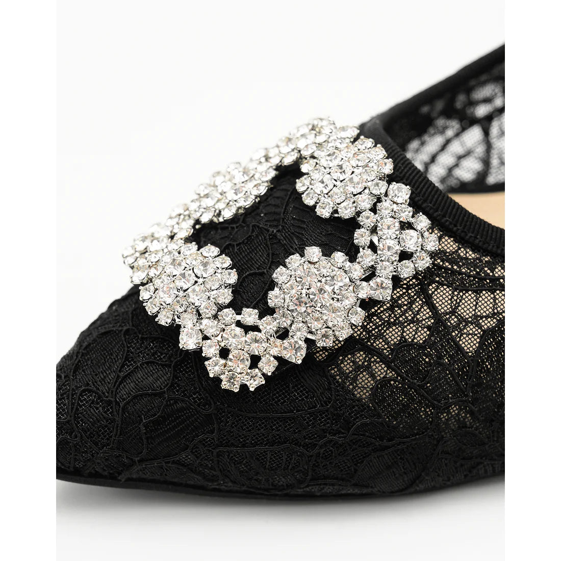 【新品預訂】日本製Emma Francis 4cm跟 寶石扣 薄紗蕾絲高跟鞋 (黑色薄紗 ) ( 4003b-T 101 )