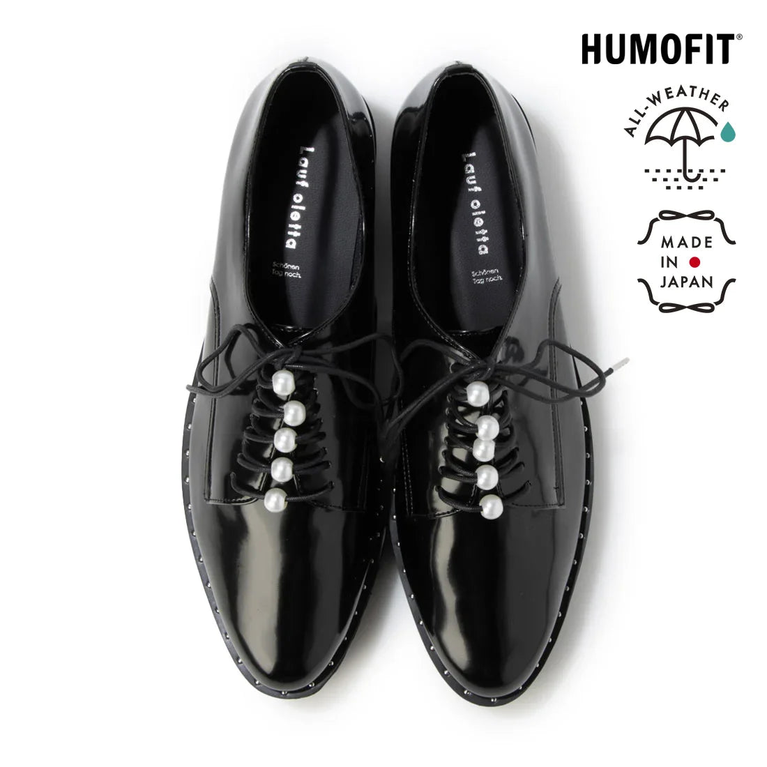 【新品預訂】日本製 Lauf Oletta [All Weather] 全天候防水輕盈珍珠繫帶鞋（LRH128 BLACK-G） (黑色)