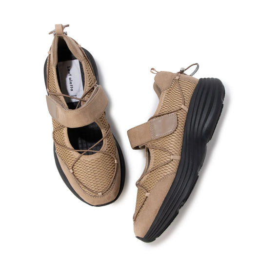 【新品預訂】日本 Lauf Oletta 輕盈 4cm厚底網面瑪莉珍運動鞋 (L150 Beige-Z)(杏色)