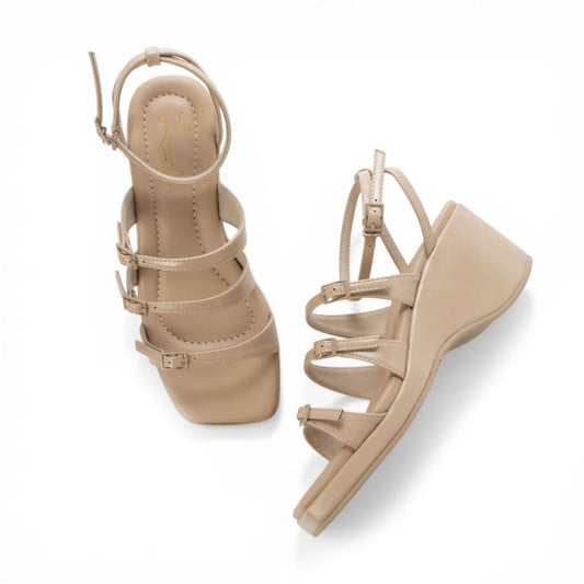 【新品預訂】日本Launa Lea 6cm 方頭綁帶坡跟涼鞋(S161)(杏色/ Beige)