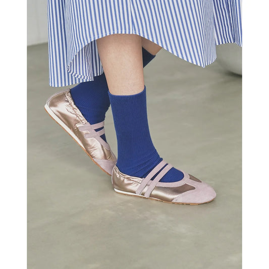 【新品預訂】日本製Emma Francis   彈性褶邊瑪麗珍芭蕾舞鞋（粉色天鵝絨皮革）(09k-NY 144)