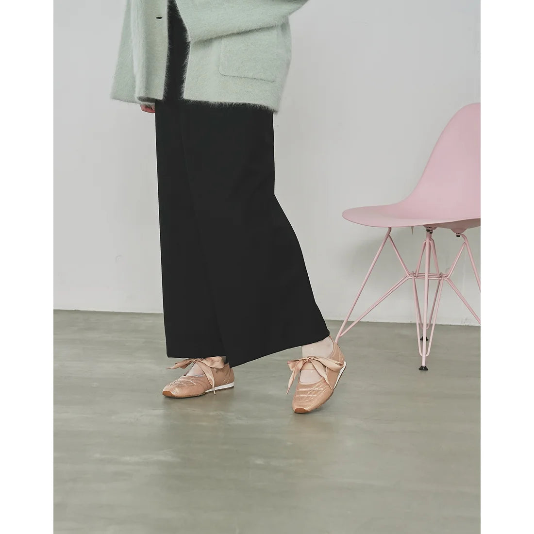 【新品預訂】日本製Emma Francis   繫帶芭蕾舞運動鞋（粉色聚酯）(09l-M 144)