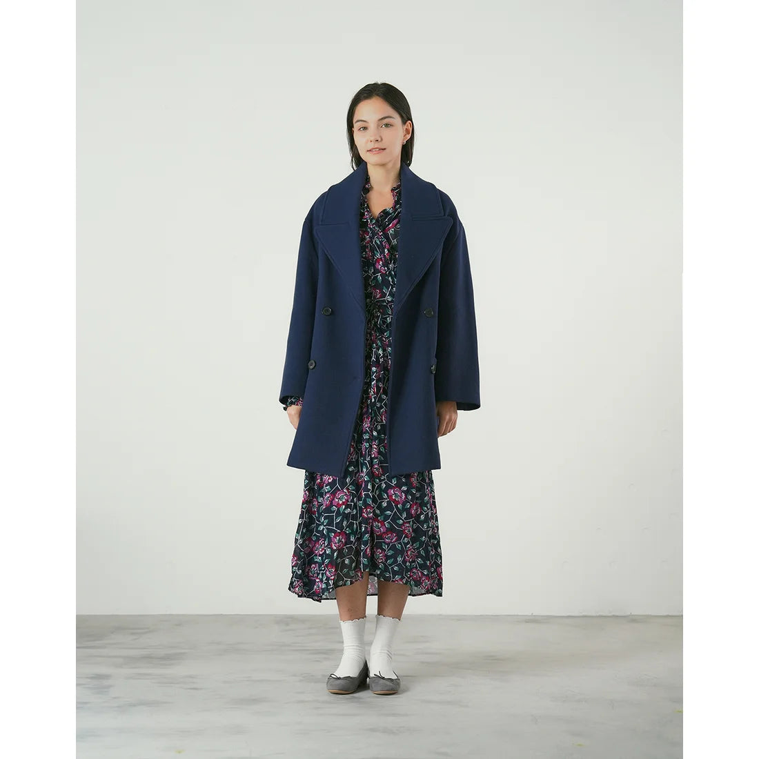 日本製【珍珠色調防水】Emma Francis 真皮 圓頭平底芭蕾舞鞋(02b-L S154)(Dark gray leather suede)（ダークグレー レザースエード）