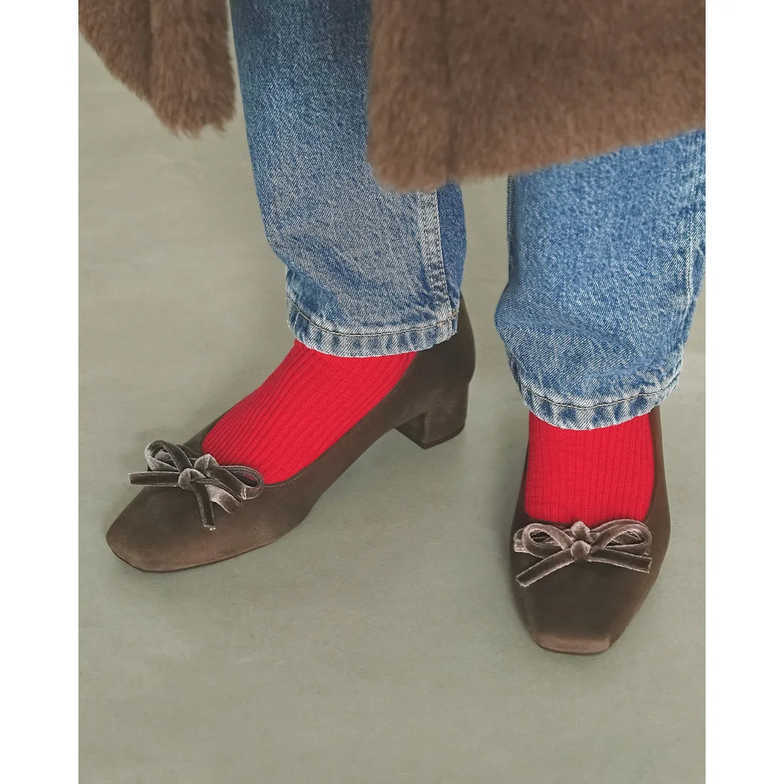 【新品】日本製Emma Francis   蝴蝶結3cm方頭高踭鞋（橡木色絨面革）(3004a-S 141) Oak