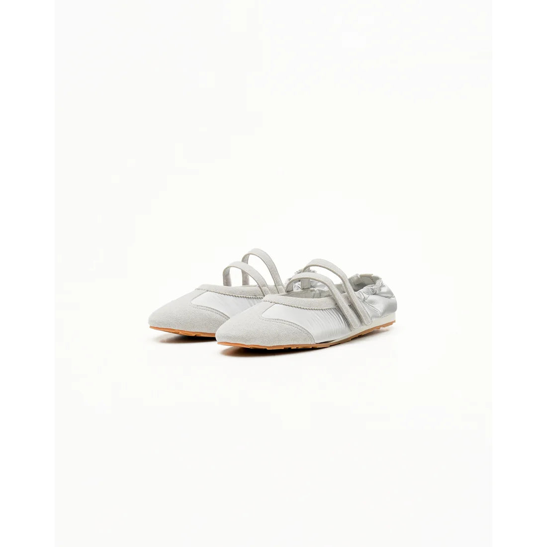 【新品預訂】日本製Emma Francis   彈性褶邊瑪麗珍芭蕾舞鞋（銀色天鵝絨皮革）(09k-NY 162)