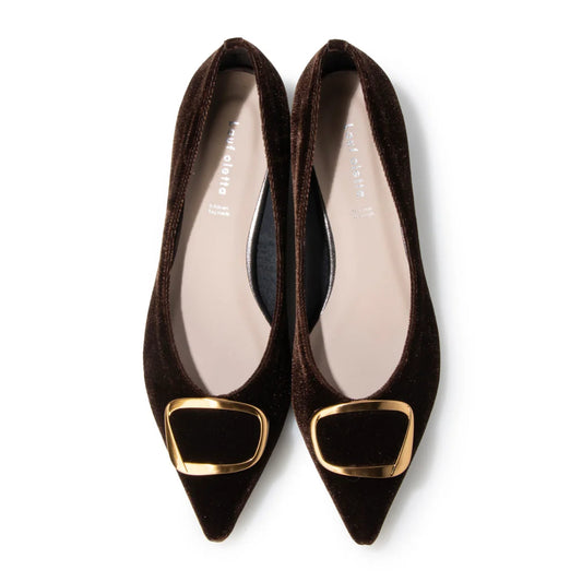 【新品預訂】日本製 Lauf Oletta 絨毛尖頭金扣平底鞋 (LH127 D Brown-Z) (深棕色)