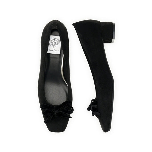 【新品】日本製Emma Francis   蝴蝶結3cm方頭高踭鞋（黑色絨面革）(3004a-S 101) BLK
