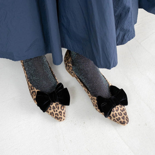 日本製 Launa Lea 絲絨蝴蝶結平底鞋 (460C)(豹紋 S / Leopard S)