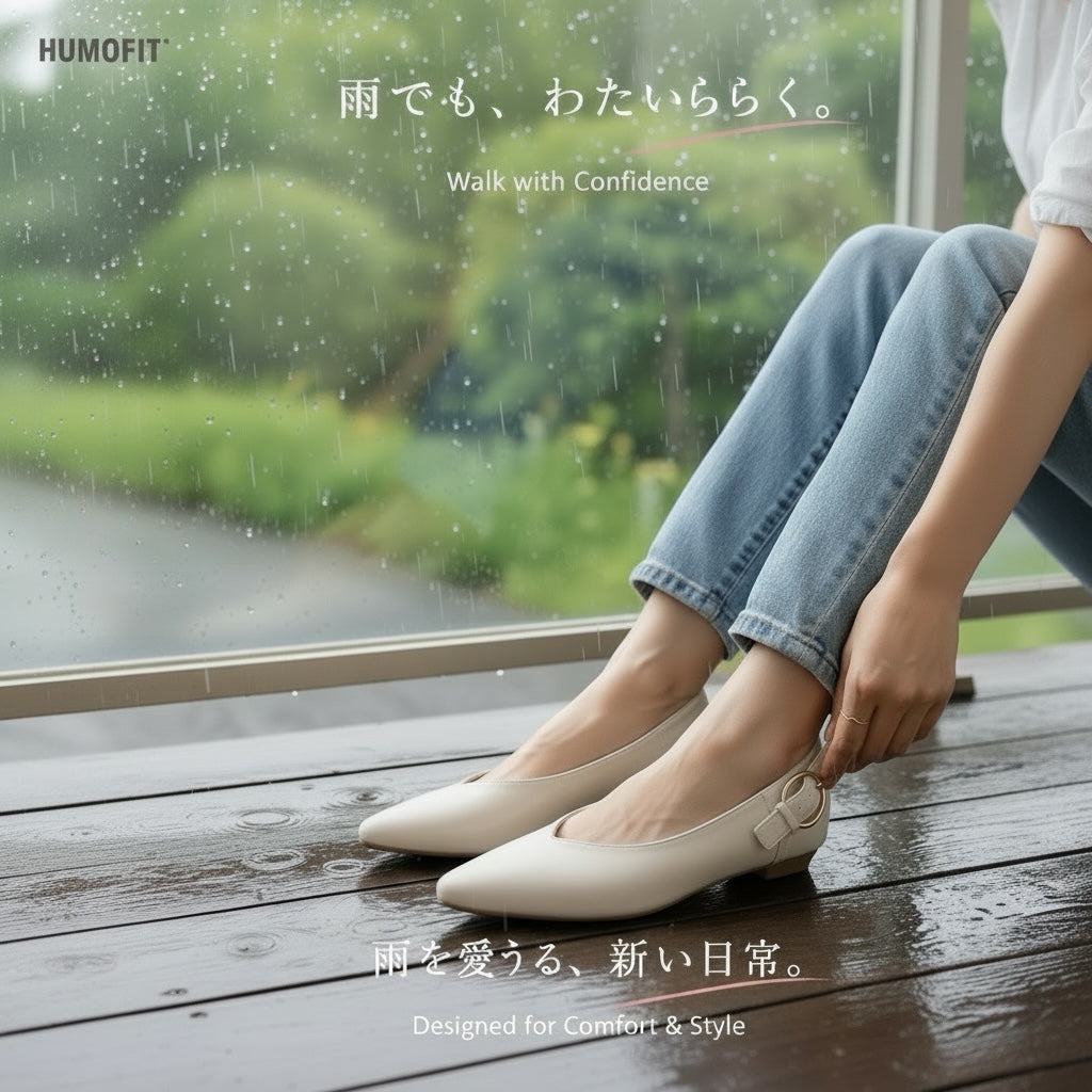 【新品預訂】日本製 Lauf Oletta  [All Weather] 全天候 可踩踭 柔軟大扣環V型平底鞋（LRP139 IVORY）