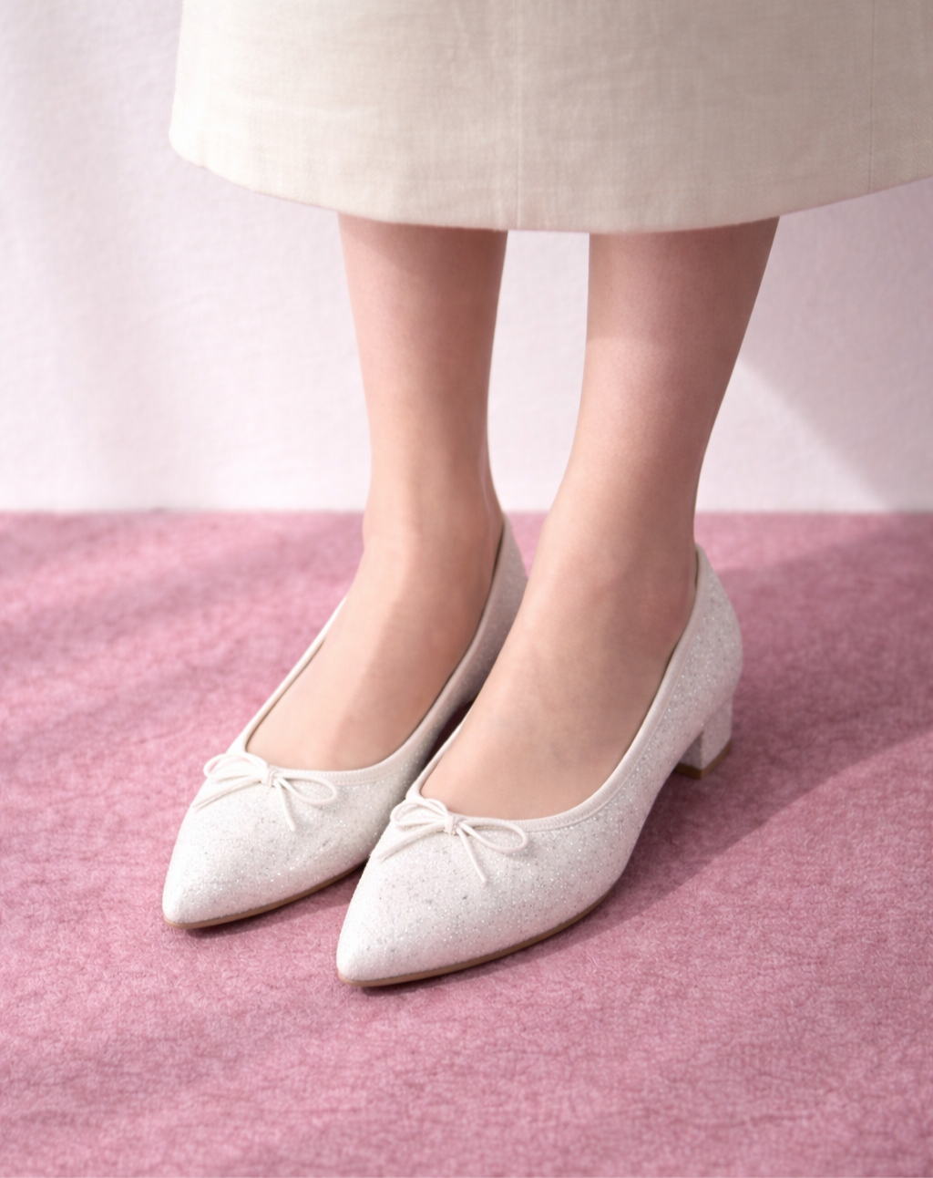 日本製 Launa Lea  3.5cm踭尖頭跟芭蕾高跟鞋 (B9601A) (白色Z / PK White Z)