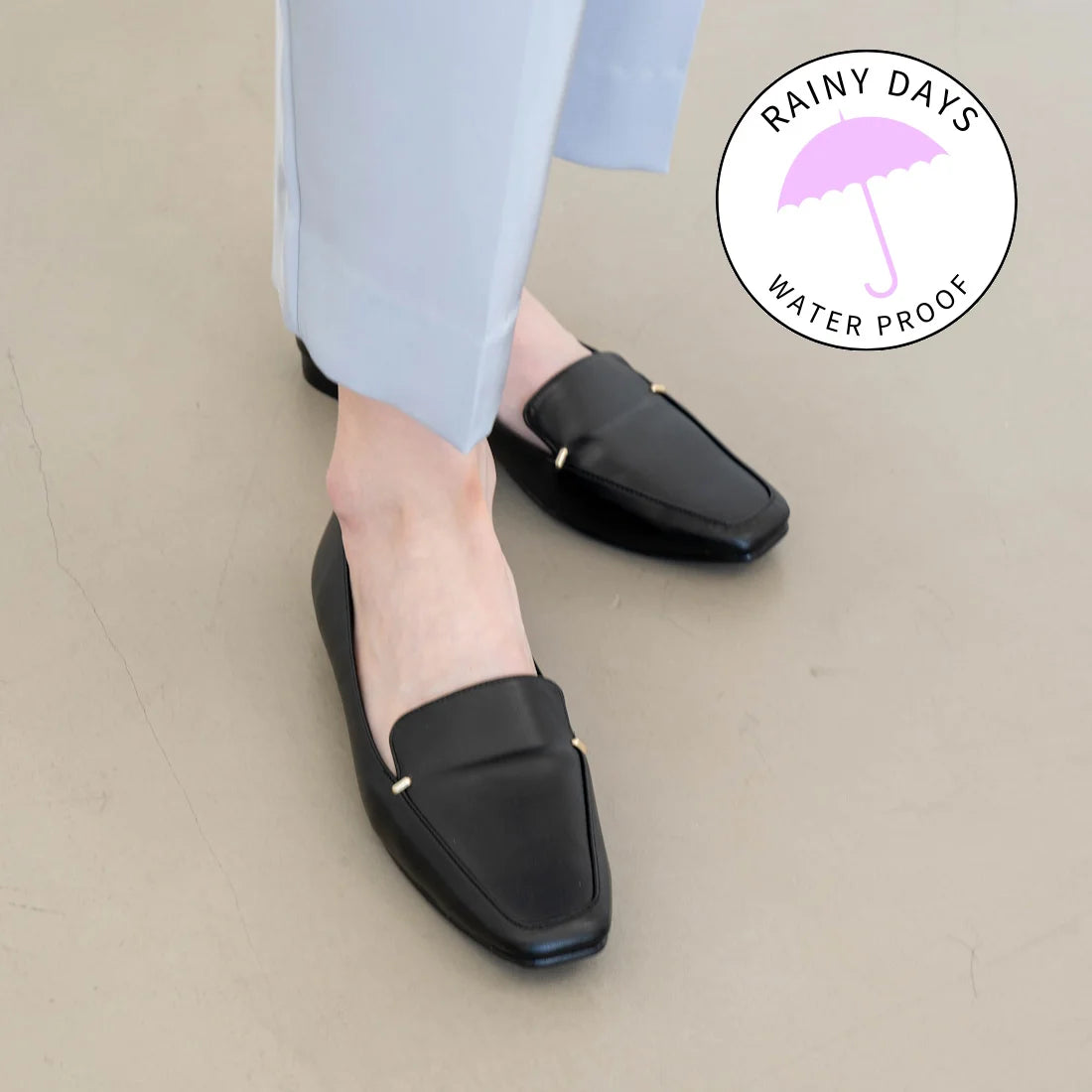 日本製 Launa lea Rainy Day 方頭柔軟晴雨樂福鞋 (R9020)  (黑色/ Black)