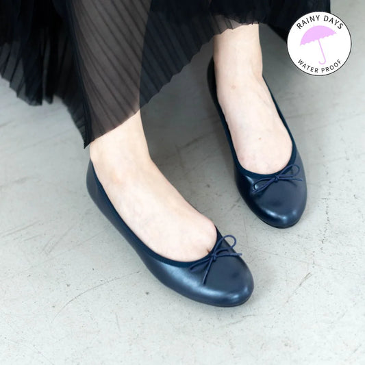日本製 Launa lea 蝴蝶結圓頭啞面芭蕾晴雨鞋( RB1001A ) (深藍色/Navy)