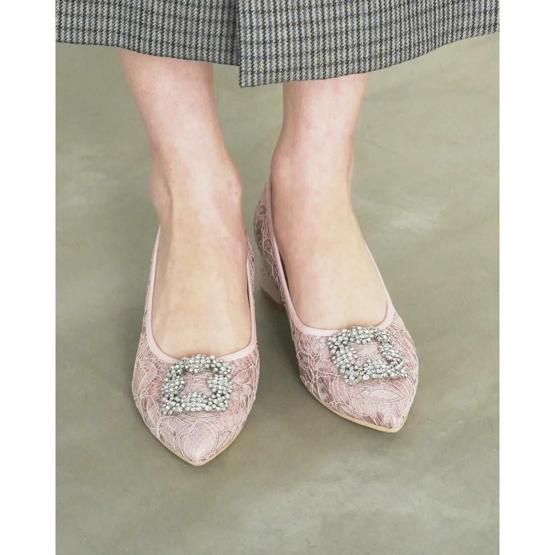 【新品預訂】日本製Emma Francis 4cm跟 寶石扣 薄紗蕾絲高跟鞋 (粉色薄紗 ) ( 4003b-T 144 )