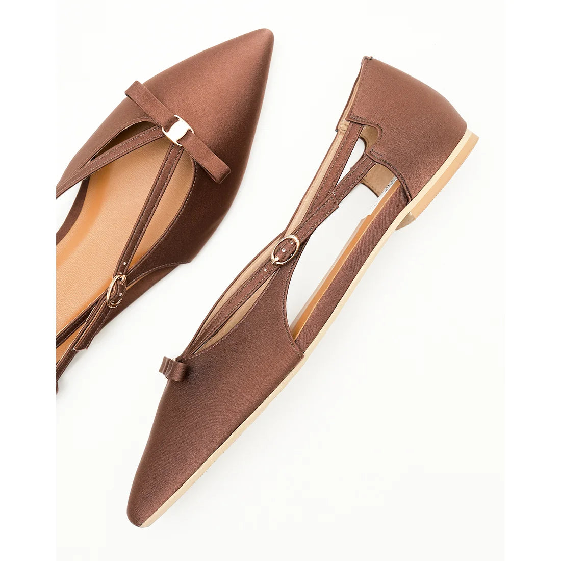 【新品預訂】日本製Emma Francis 緞面側平底鞋（棕色）( 07f-ST 105) Brown