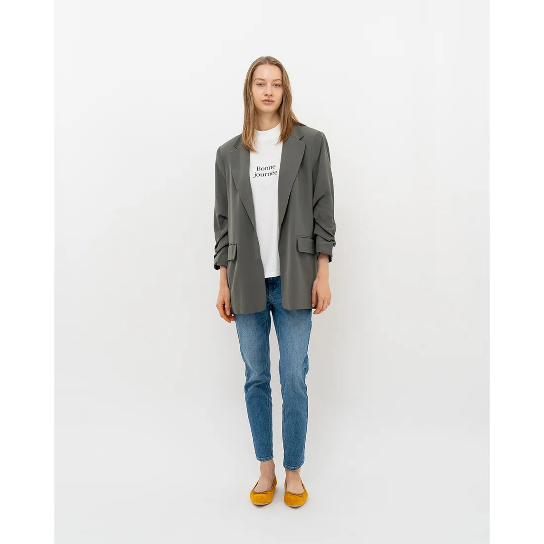 日本製【珍珠色調防水】Emma Francis 真皮 尖頭平底芭蕾舞鞋(01b-L S132)(Mustard Leather Suede) （マスタード レザースエード）