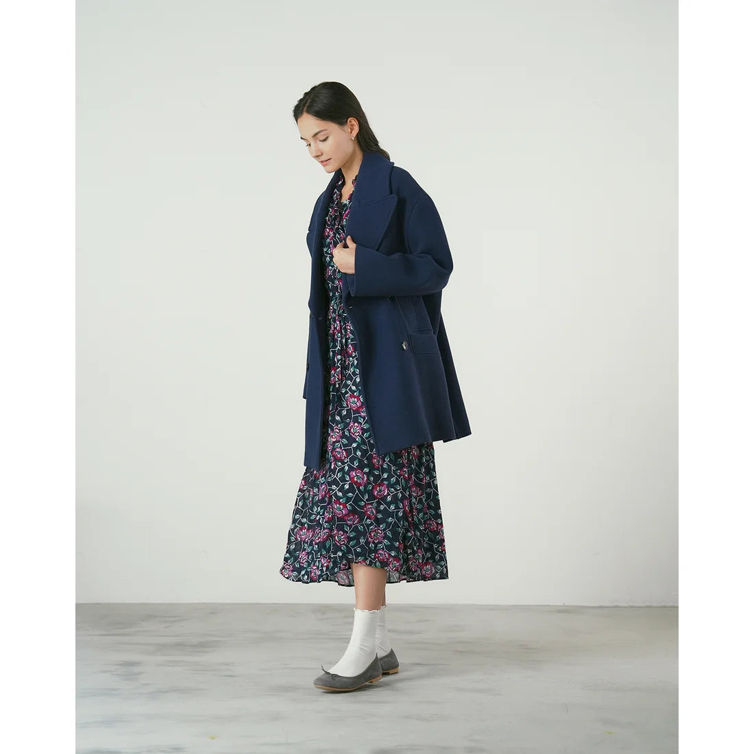 日本製【珍珠色調防水】Emma Francis 真皮 圓頭平底芭蕾舞鞋(02b-L S154)(Dark gray leather suede)（ダークグレー レザースエード）