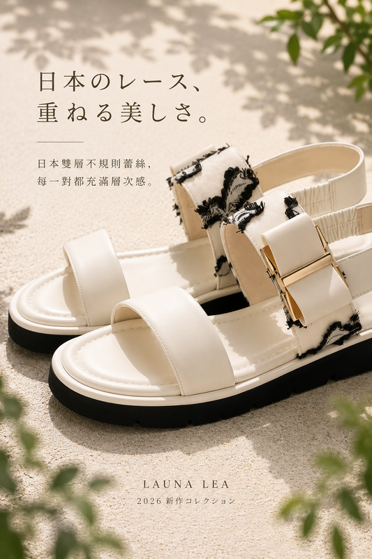 【新品預訂】日本製 Launa Lea 雙皮帶金屬3.5cm厚底涼鞋(630)(象牙色 / Ivory Z/C）