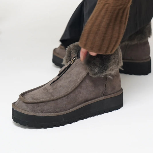 【新品現貨】Lauf Oletta 3.5cm厚底麂皮羊毛絨短靴(L131)(D.GRAY-S)