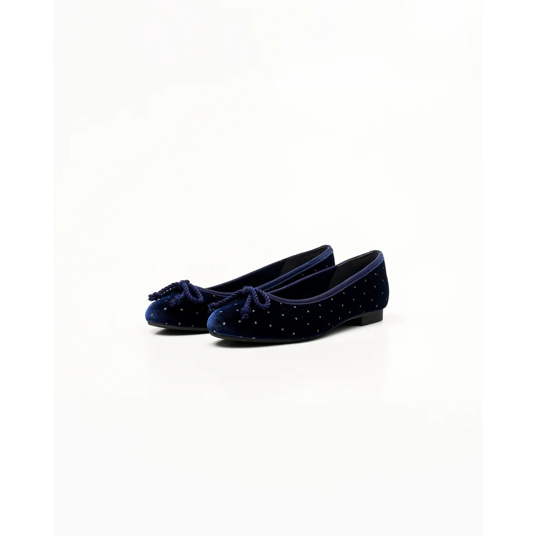 【新品預訂】日本製Emma Francis 圓點天鵝絨平底芭蕾舞鞋（藍色天鵝絨）(02a-V 120)BLU