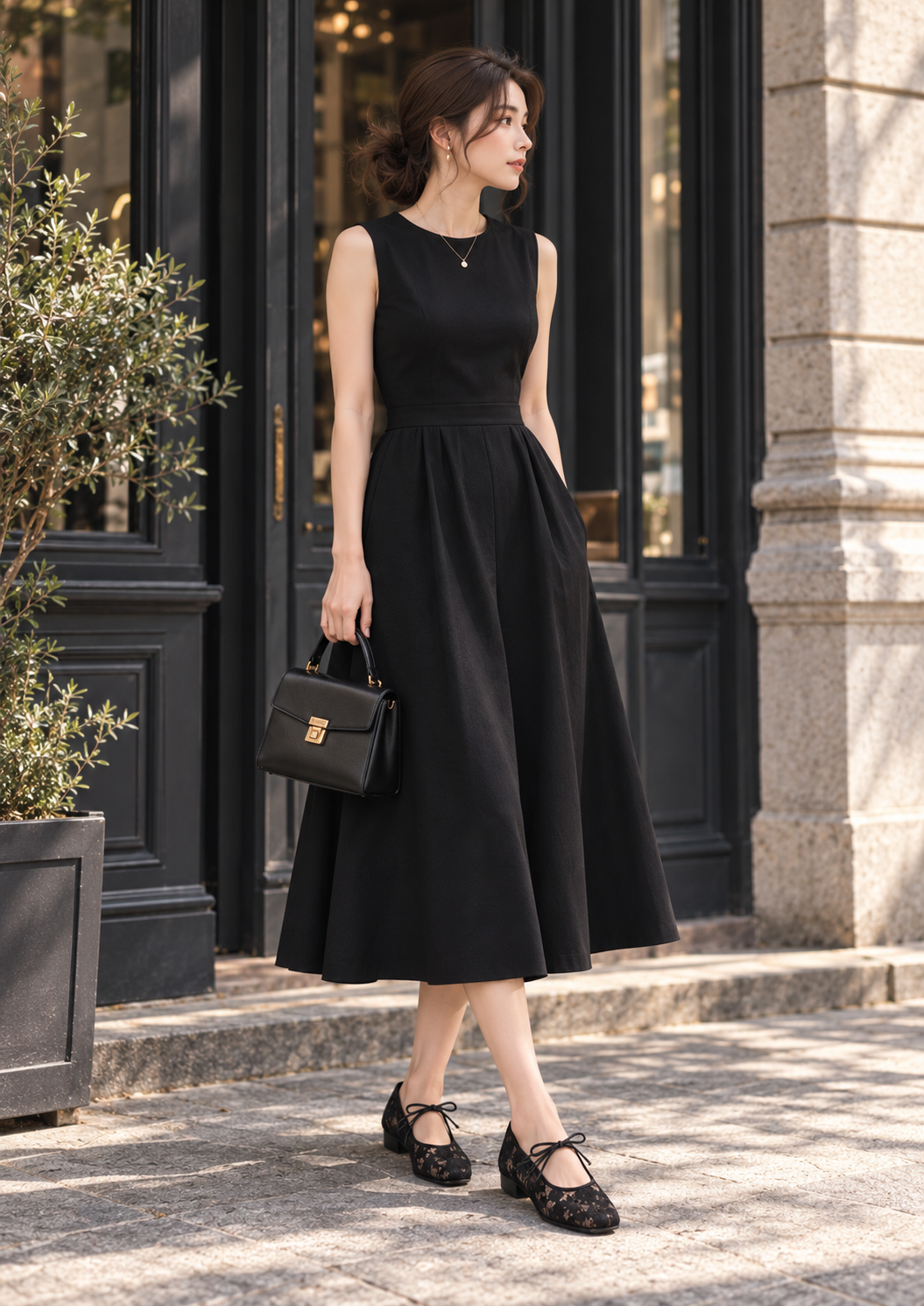 【新品預訂】日本製 Launa Lea 花卉蕾絲漁網芭蕾舞鞋 (B7612A)(黑色 / Black Z)