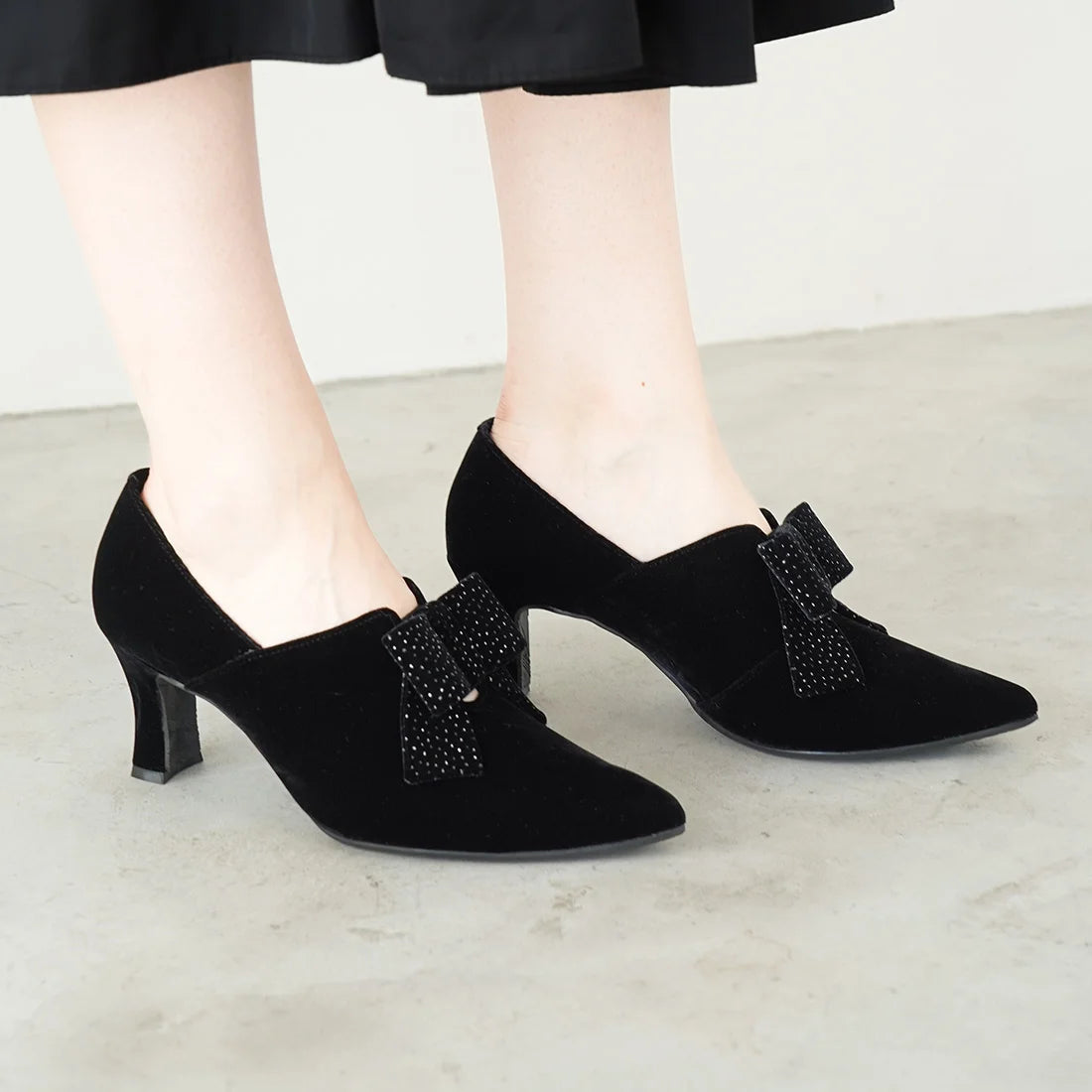 日本製 Launa Lea 7cm絲絨蝴蝶結短靴(585) (黑色 / Black Z/C)