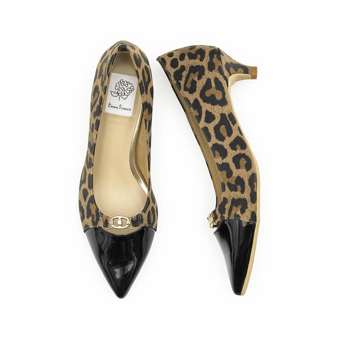 【新品預訂】日本製Emma Francis 4cm跟 前馬銜扣高跟鞋 (豹紋緞面) (4003a ST328)