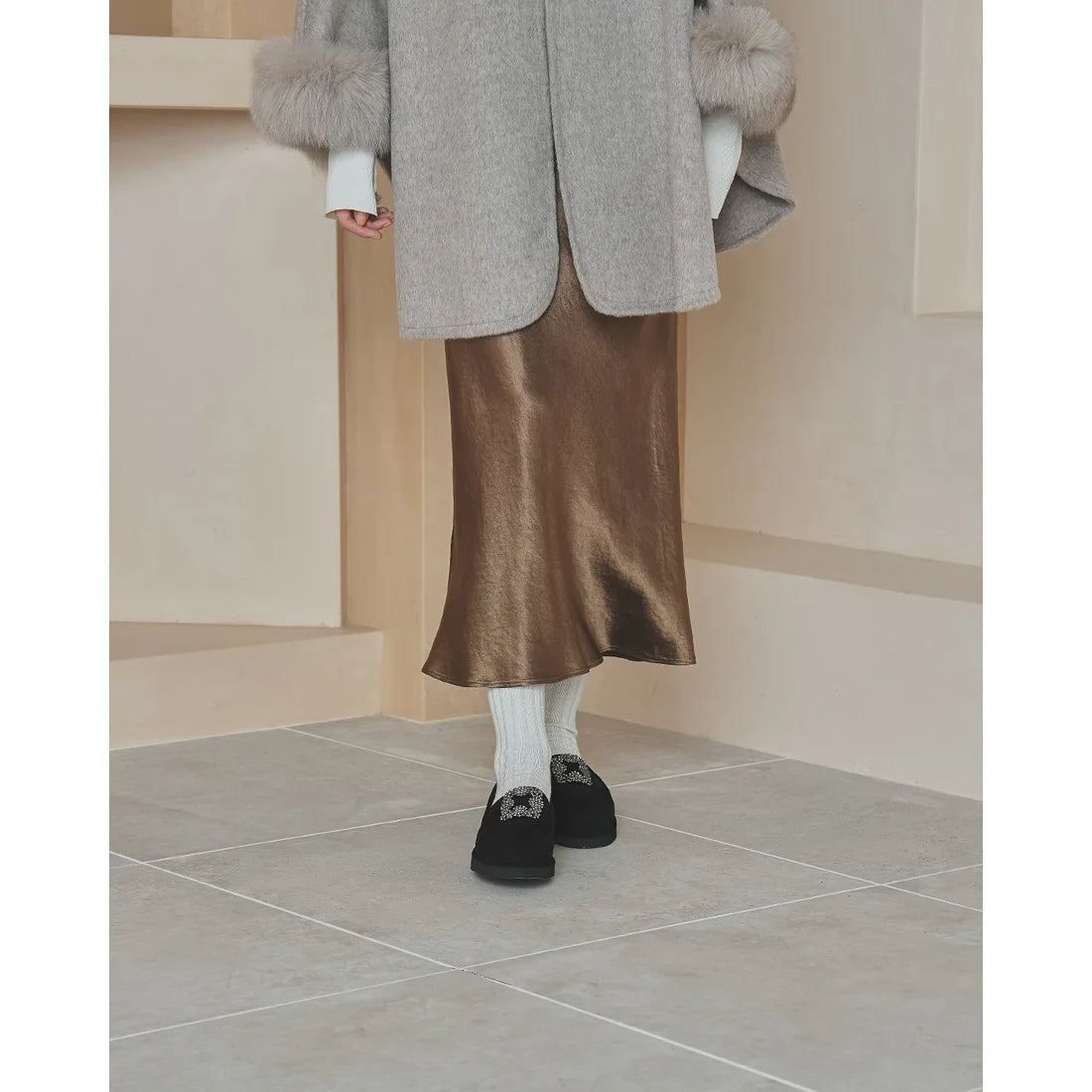 【新品預訂】日本製Emma Francis   [雨天應對] 防水 內側柔軟仿毛 寶石樂福鞋（黑色絨面革）(2002g-S 101)BLK