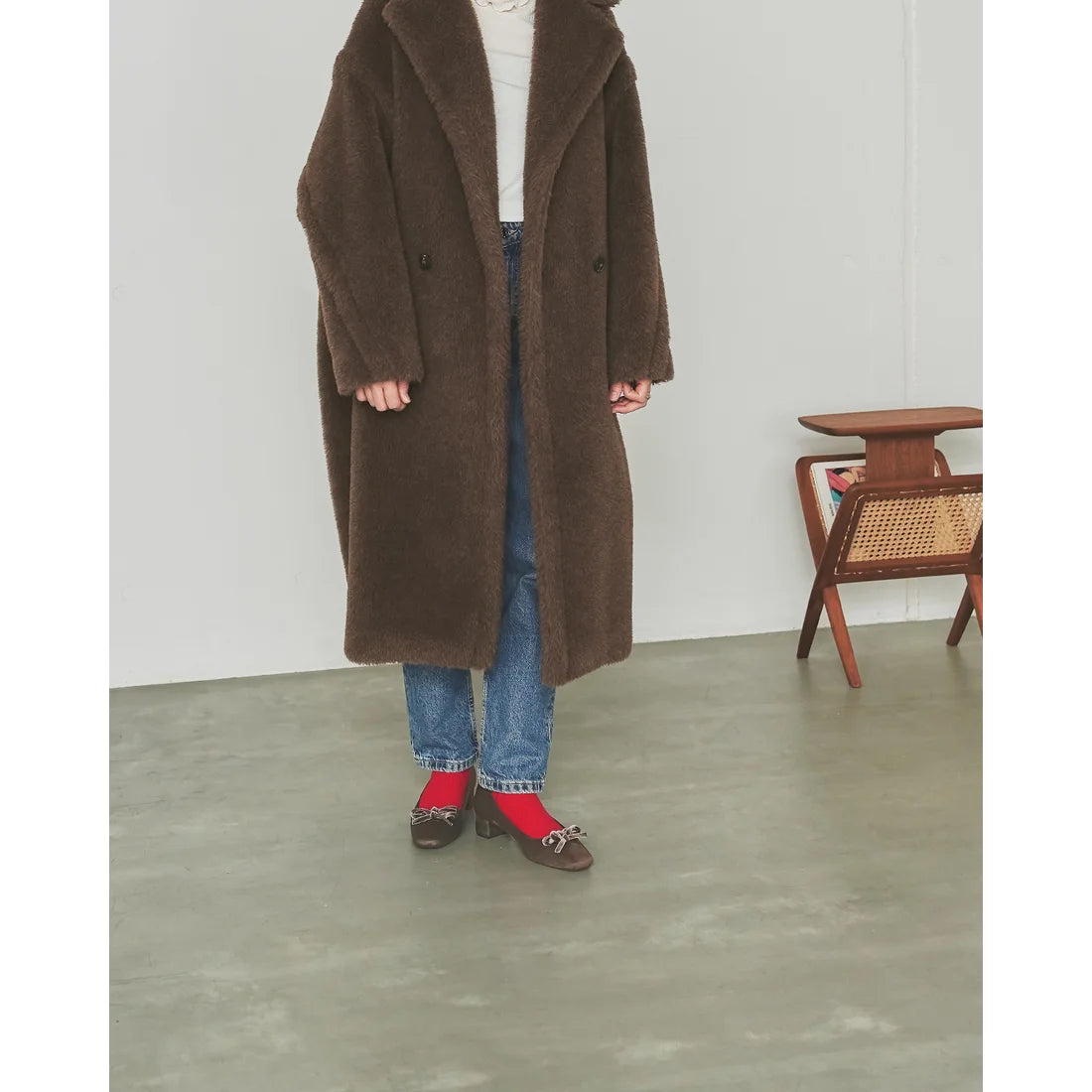 【新品】日本製Emma Francis   蝴蝶結3cm方頭高踭鞋（橡木色絨面革）(3004a-S 141) Oak