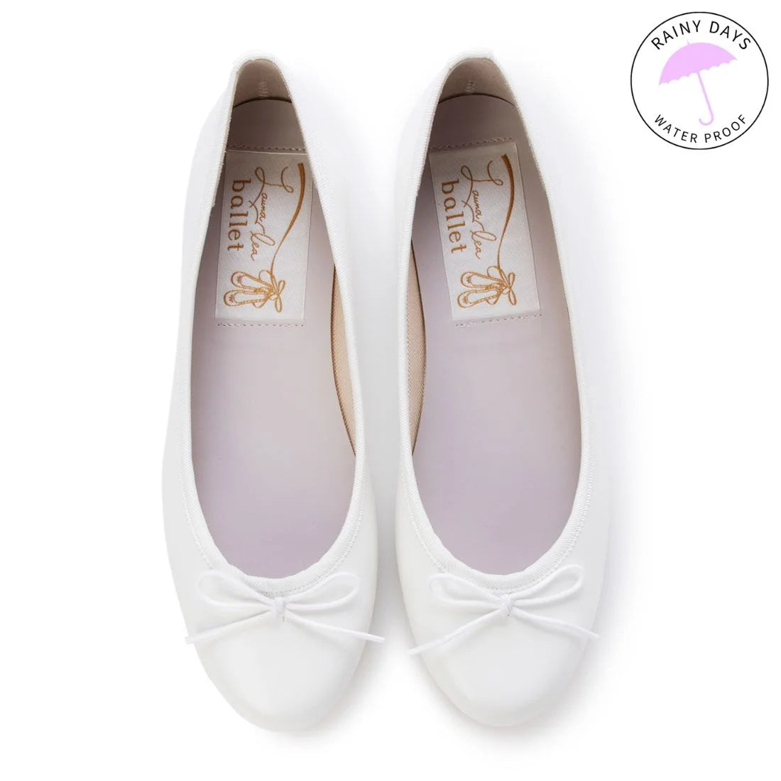 日本製 Launa lea 蝴蝶結圓頭啞面芭蕾晴雨鞋( RB1001A ) (白色/White)