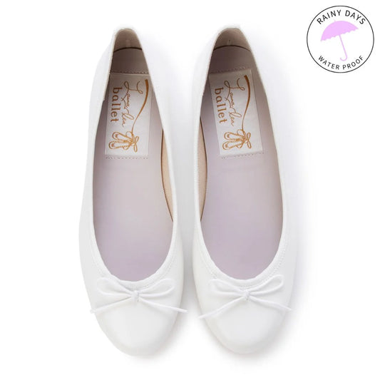 日本製 Launa lea 蝴蝶結圓頭啞面芭蕾晴雨鞋( RB1001A ) (白色/White)