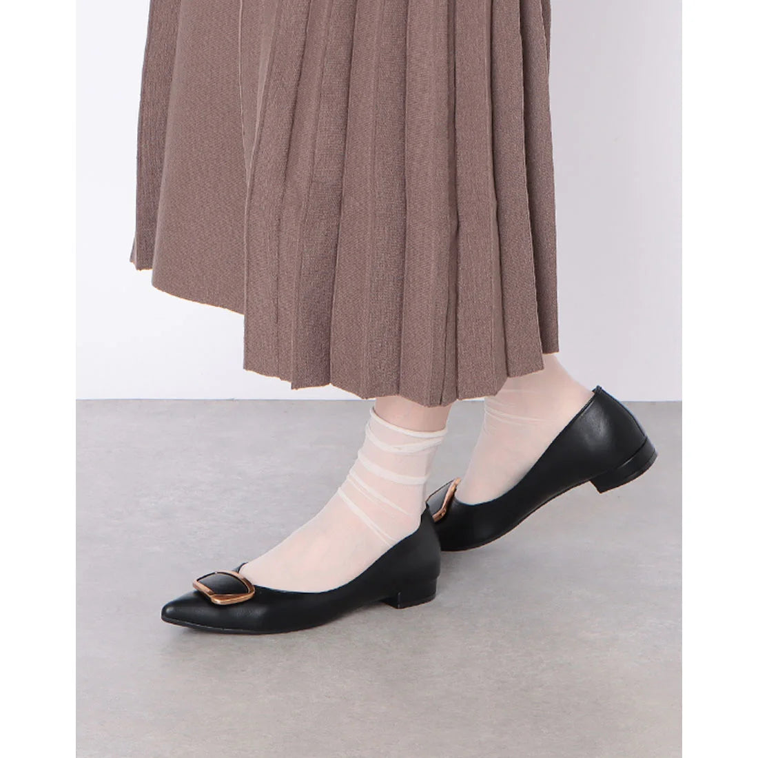 【新品預訂】日本製 Lauf Oletta [All Weather] 全天候 防水尖頭金扣平底鞋（LRH127 Black) (黑色)