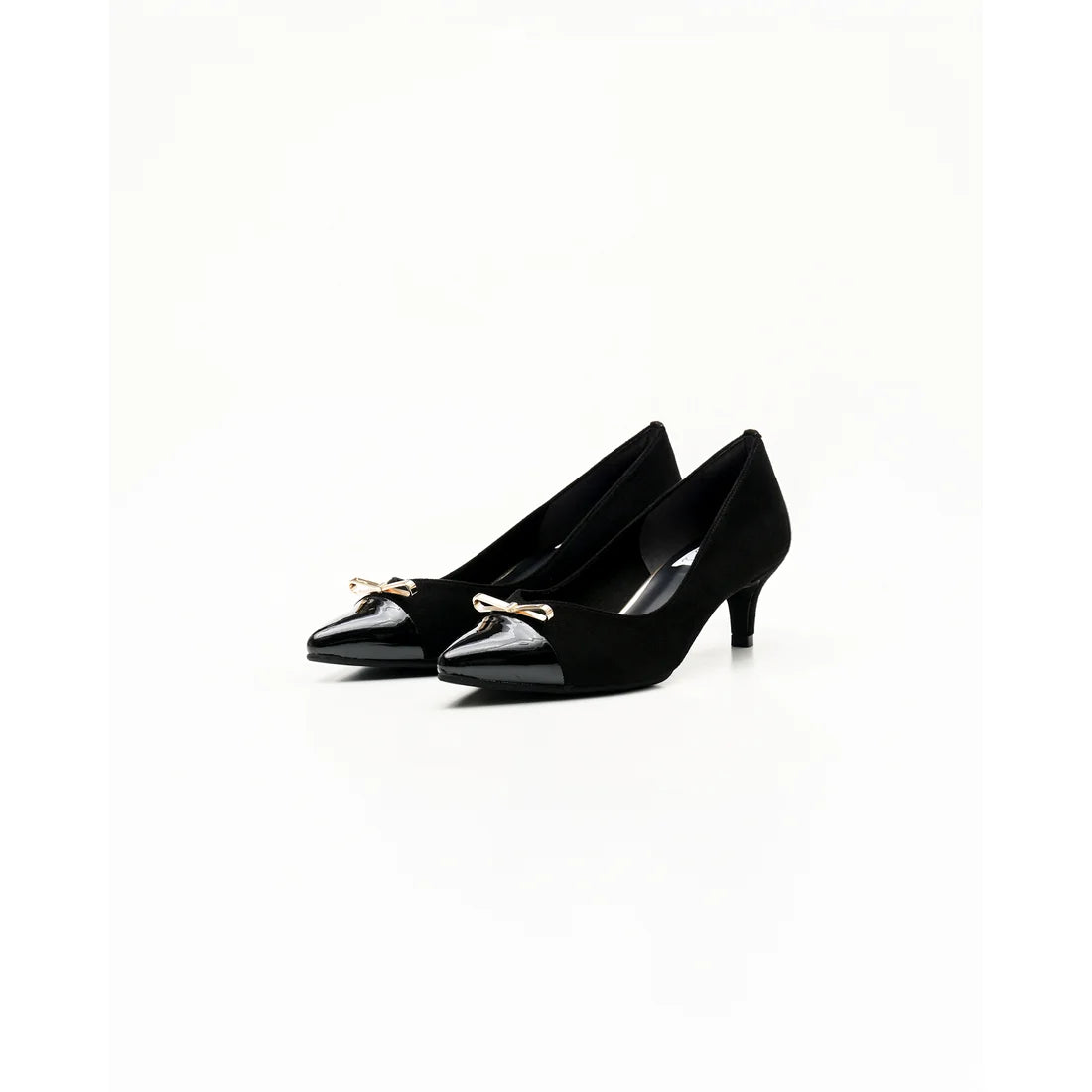 【新品】日本製Emma Francis   金色蝴蝶結 5cm 高跟鞋（黑色 絨面革）(5001b-S 101) BLK