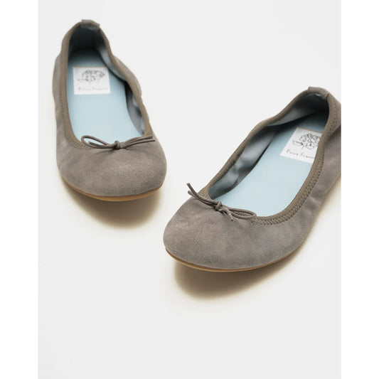 日本製【珍珠色調防水】Emma Francis 真皮 圓頭平底芭蕾舞鞋(02b-L S154)(Dark gray leather suede)（ダークグレー レザースエード）