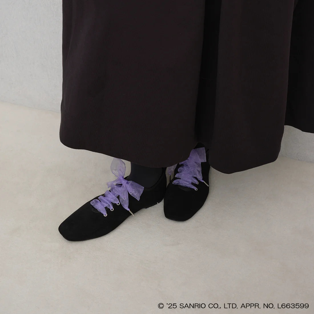 【限定品預訂】售完即止【KUROMI × Lauf oletta 特別聯名】日本製 柔軟繫帶芭蕾鞋 (LH106 Black-S) (黑色)