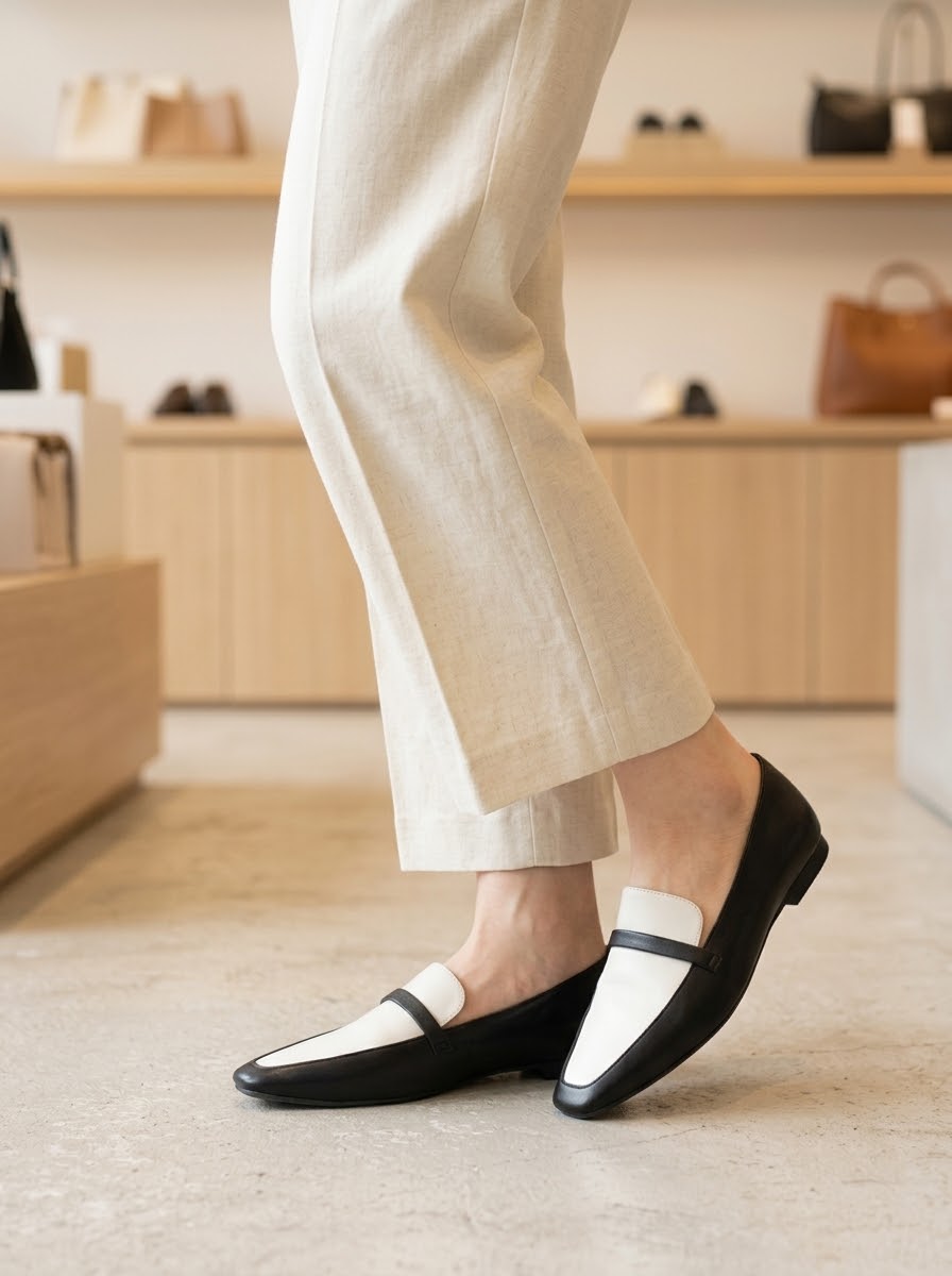 【新品預訂】日本製 Lauf Oletta [All Weather] 全天候 修身方形樂福鞋(LRP133 BLACK/C) (黑白色)