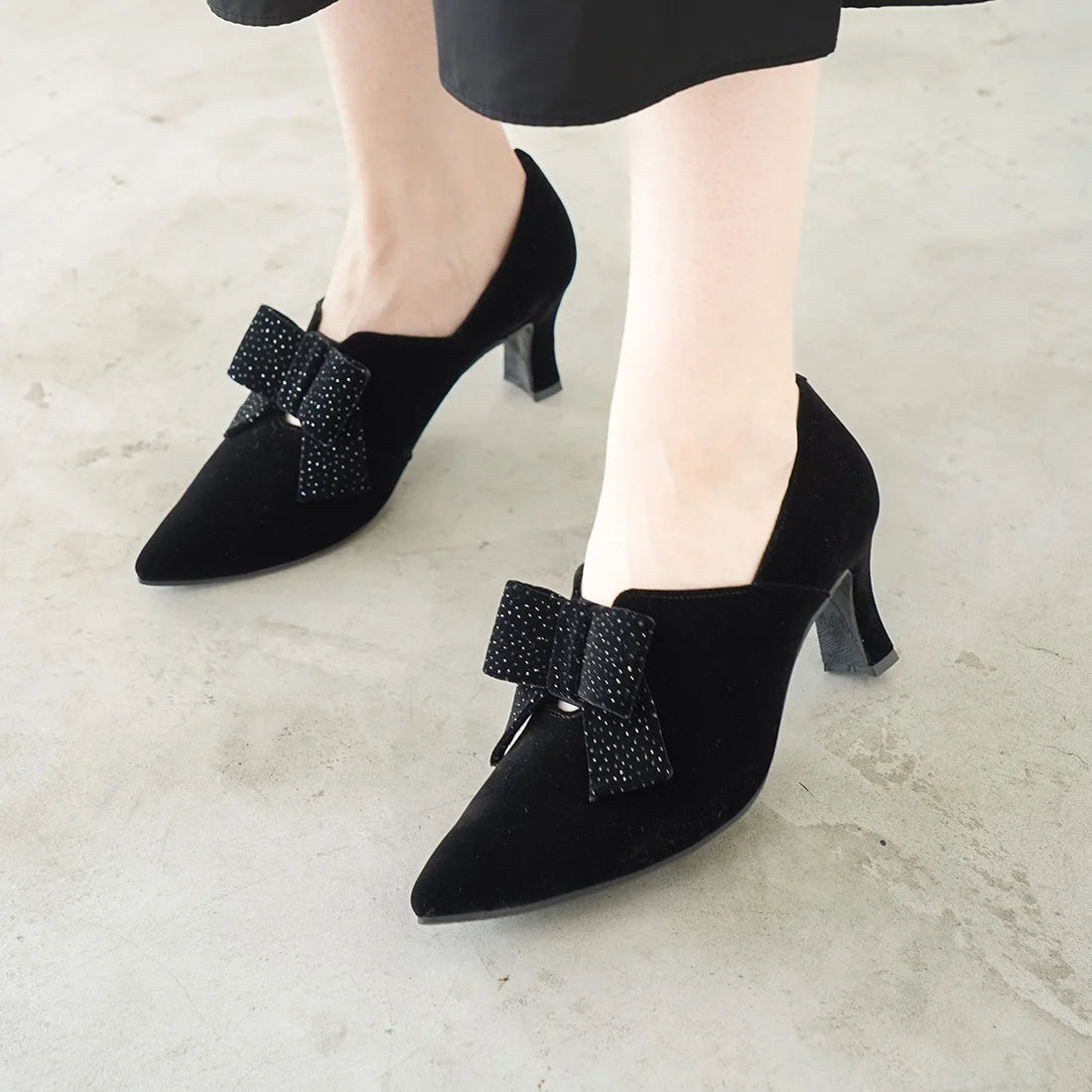 日本製 Launa Lea 7cm絲絨蝴蝶結短靴(585) (黑色 / Black Z/C)