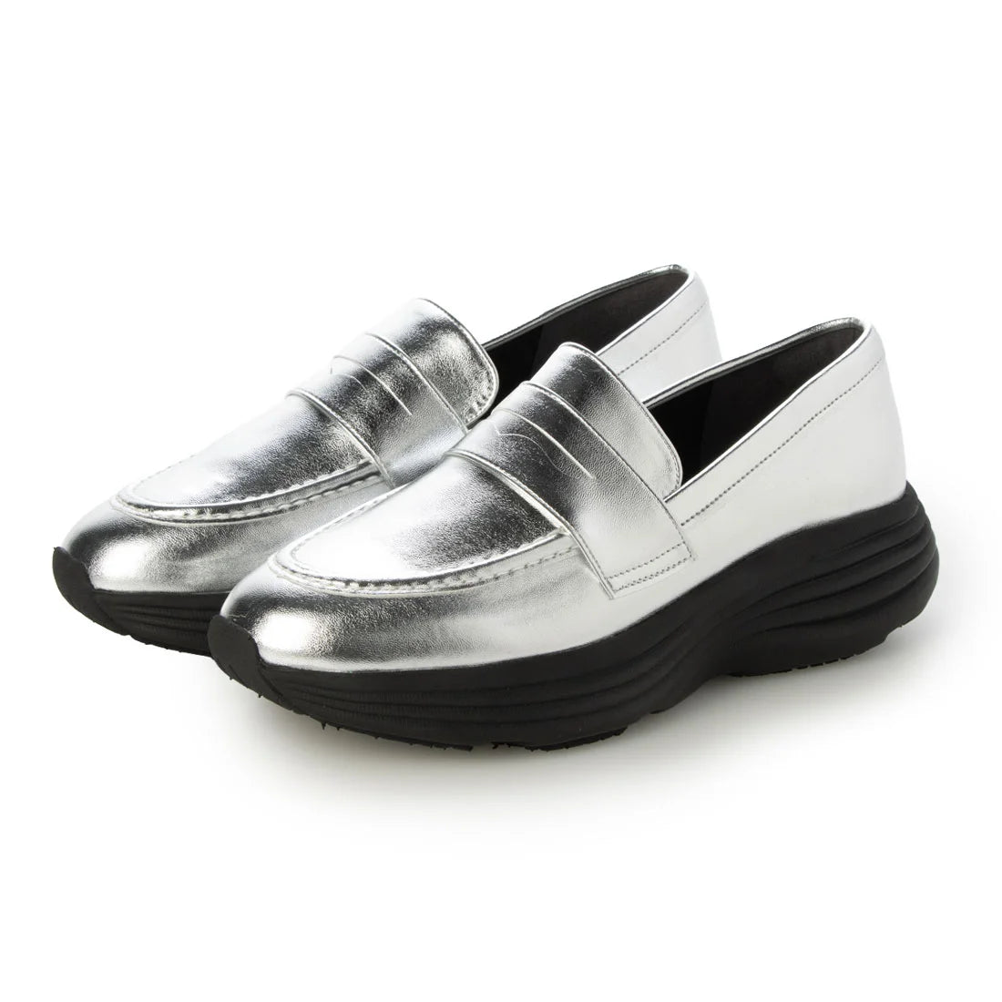 【新品】日本潮牌Lucida 日本製 銀色 Biham Light 輕盈 4.5cm厚底樂福鞋 (LC-5000 SLV )