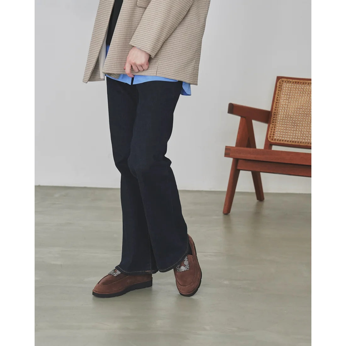 【新品預訂】日本製Emma Francis   [雨天應對] 防水 內側柔軟仿毛 寶石樂福鞋（棕色絨面革）(2002g-S 105) BRN