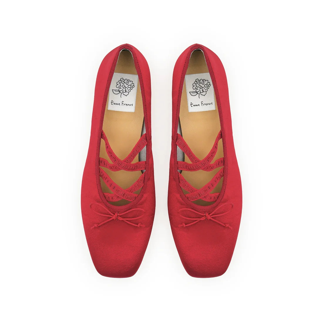 【新品預訂】日本製Emma Francis 交叉橡筋帶方頭平底芭蕾舞鞋（紅色緞面）(03ac-ST 135)