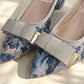 【香港限定】日本製 Launa lea 立體復古提花羅緞蝴蝶3.5cm粗跟鞋 (RH9603A)(淺藍色 / L Blue )